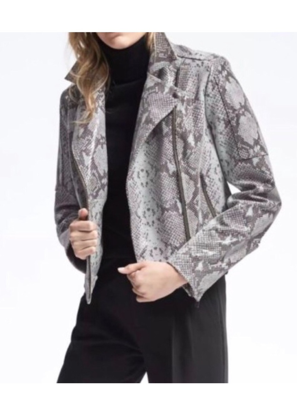 Banana Republic Limites Edition Python Print Leather Moto Jacket Medium